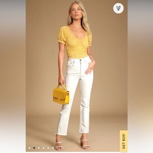 NWT Lulu’s Come Into Bloom Mustard Yellow Floral Print Tie-Back Bodysuit